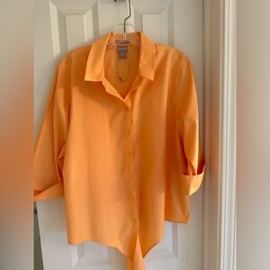 Chicos no iron orange blouse with tie front, size 3